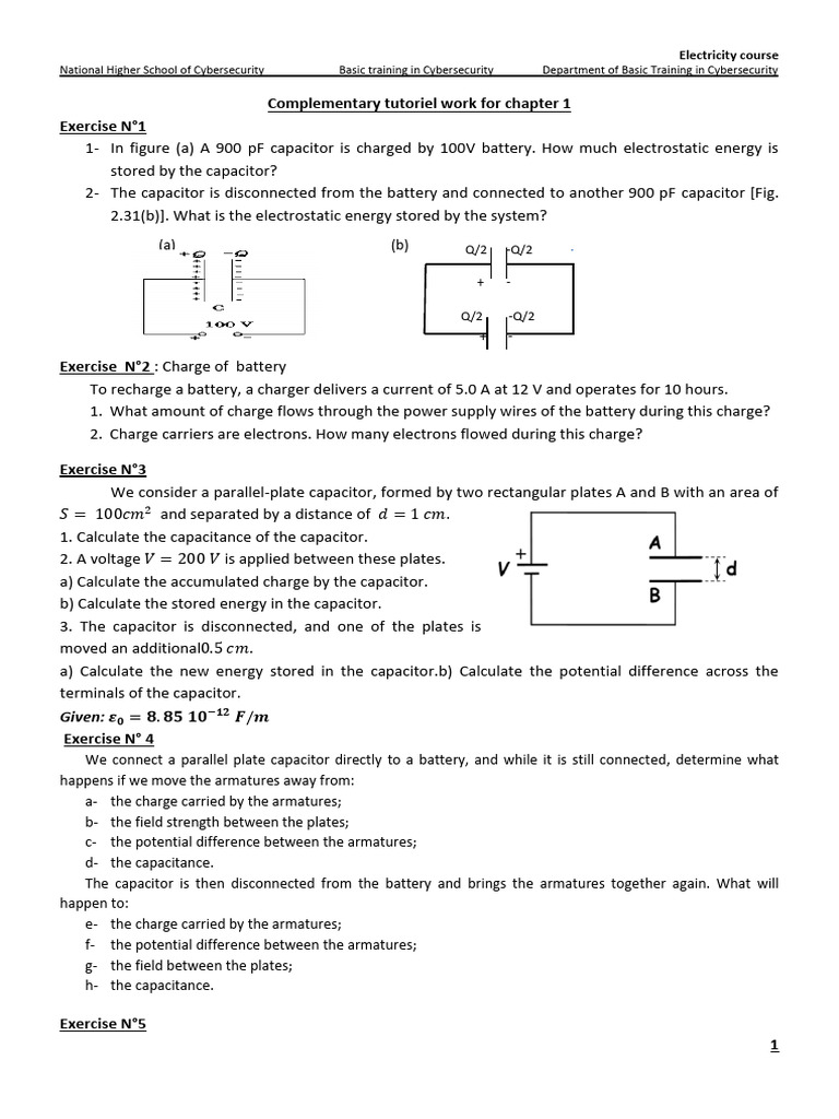 Electricity Course Exercises and Solutions | PDF | Capacitor | Voltage