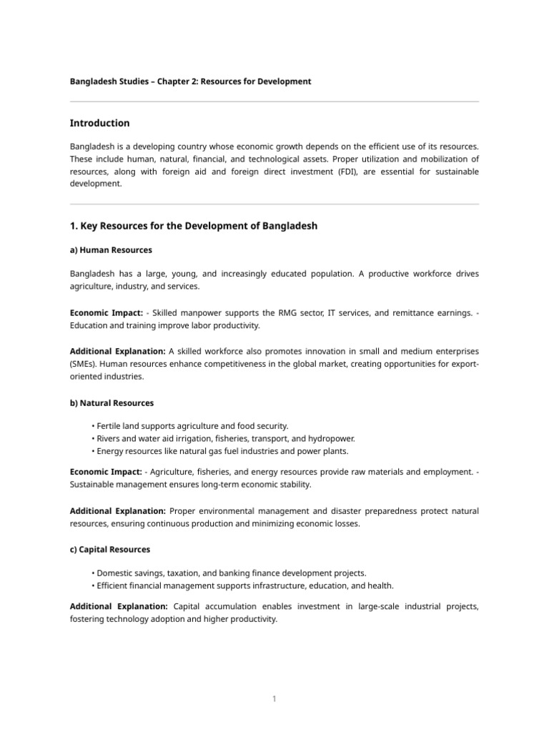 Bangladesh Development Resources Overview | PDF | Infrastructure ...