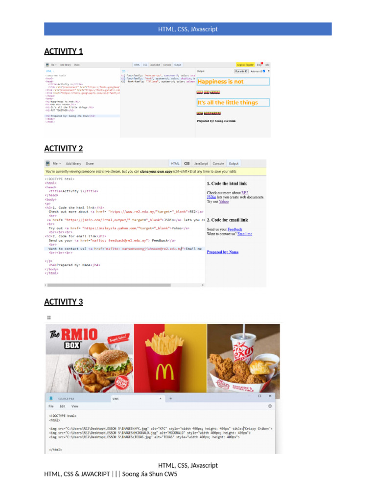 HTML, CSS & JavaScript Activities | PDF