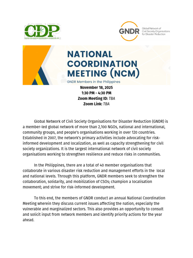 GNDR National Coordination Meeting 2025 | PDF | Non Governmental ...
