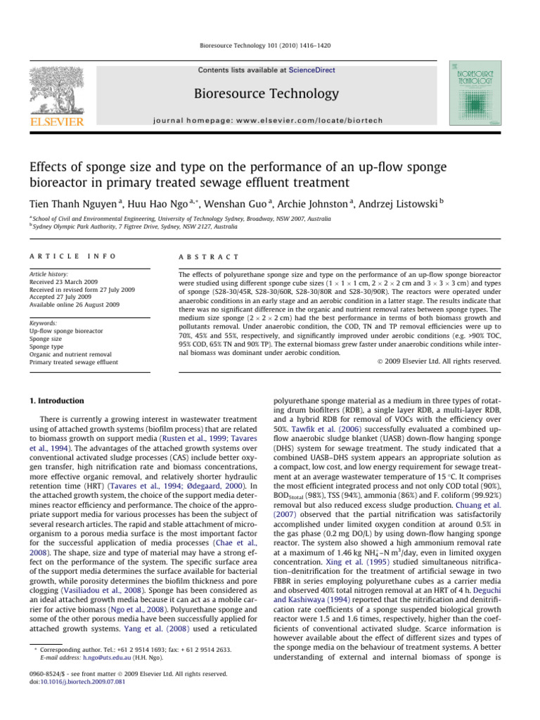Effects of Sponge Size and Type On The Performance of An Up-Flow Sponge ...