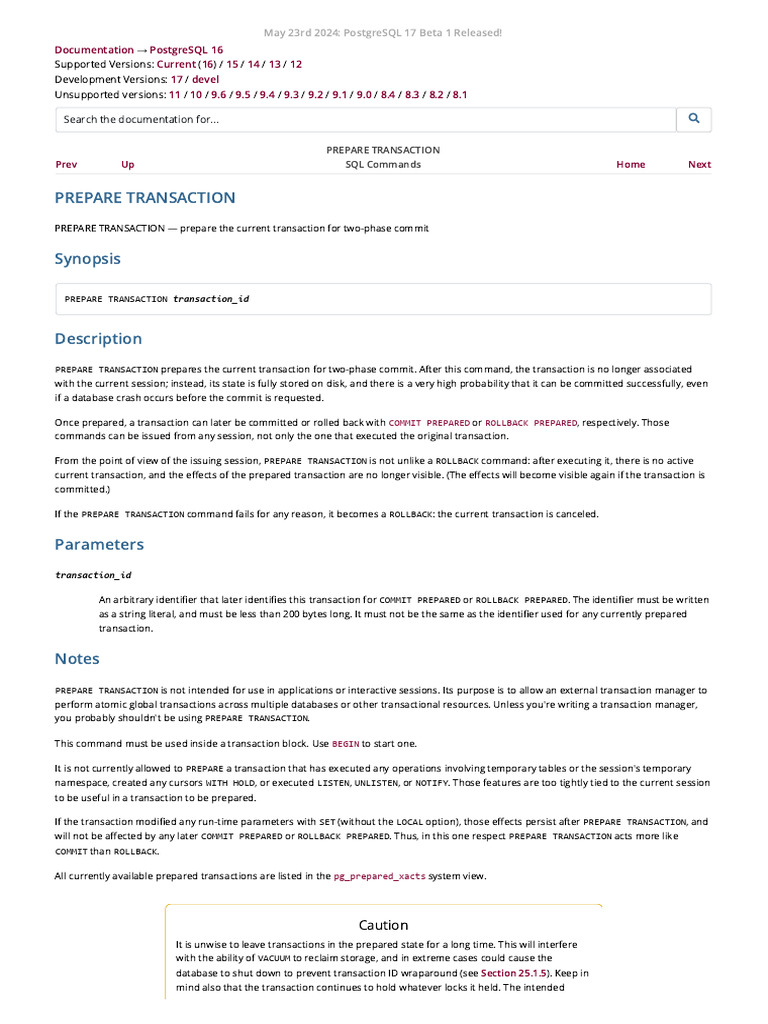 Postgresql - Documentation - 16 - Prepare Transaction | PDF | Database ...