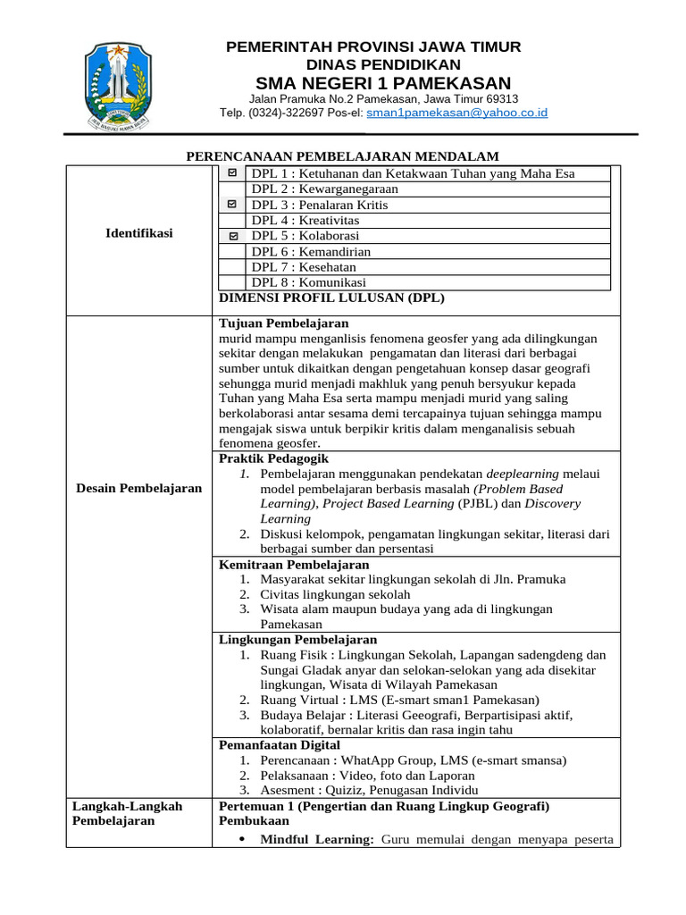 MODUL AJAR RPM BAB 1 PENGANTAR GEOGRAFI | PDF