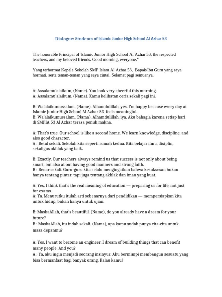 Dialog Islamic Junior High School Al Azhar 53 | PDF