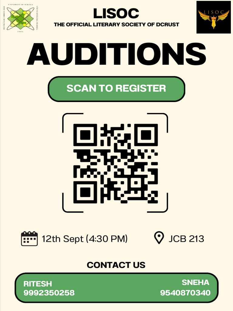 LISOC Auditions at DCRUST - Sept 12 | PDF