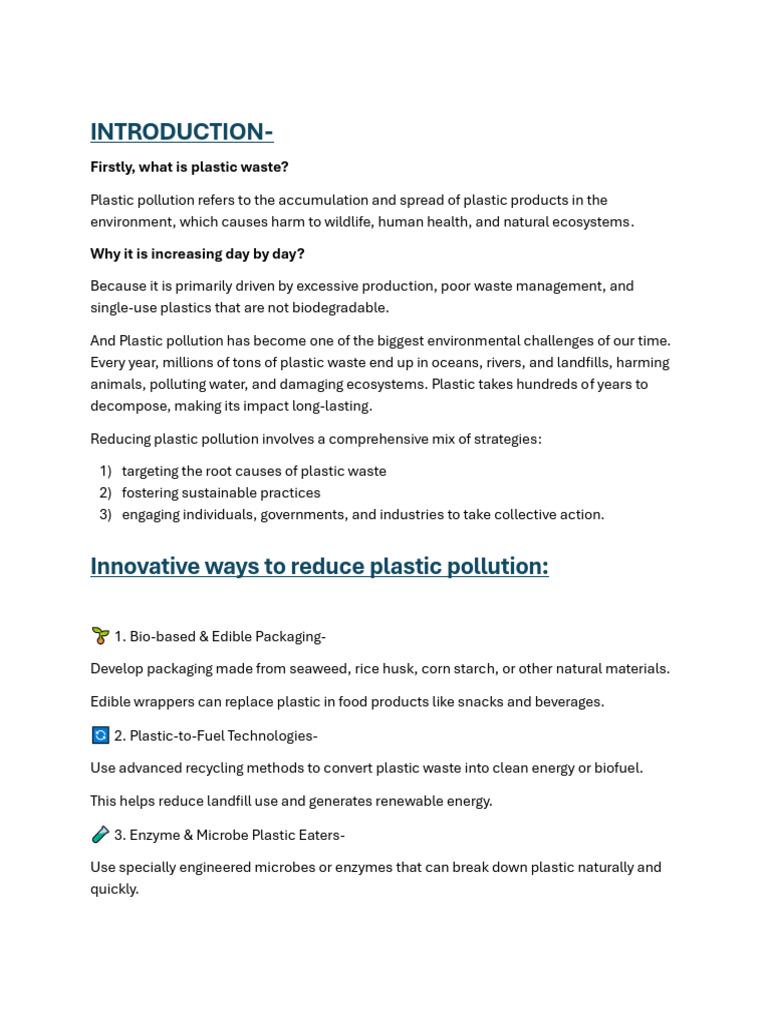 Innovative Solutions to Plastic Pollution | PDF | Plastic | Waste