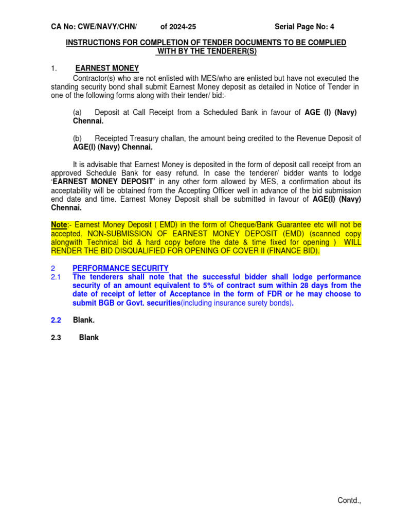 Tender Document Completion Instructions | PDF
