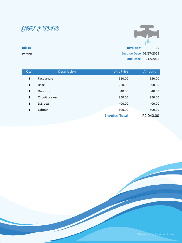 Invoice #100 for GIFT & SONS Services | PDF