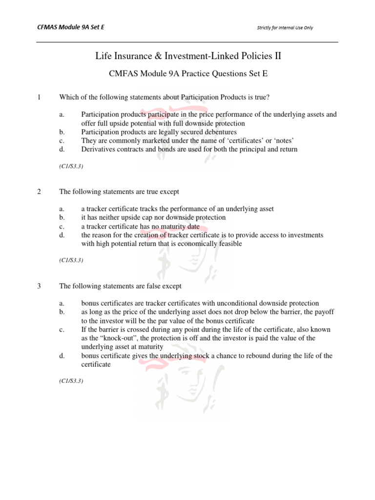 CMFAS Module 9A Practice Questions Set E | PDF | Futures Contract ...