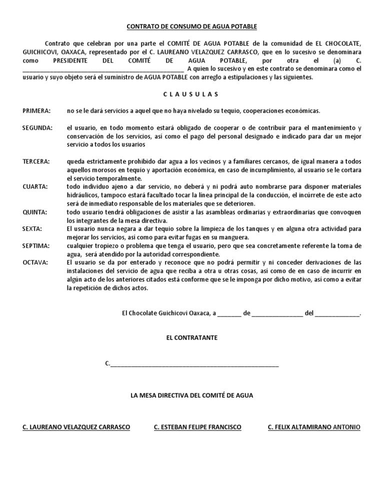 Contrato de Suministro de Agua Potable | PDF | Hogar, jardinería y ...