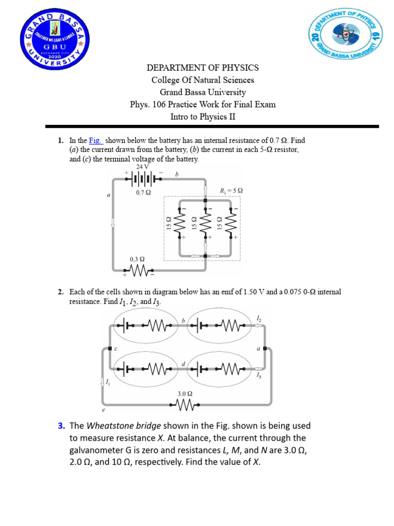 Physics II Final Exam Practice Problems | PDF | Series And Parallel ...