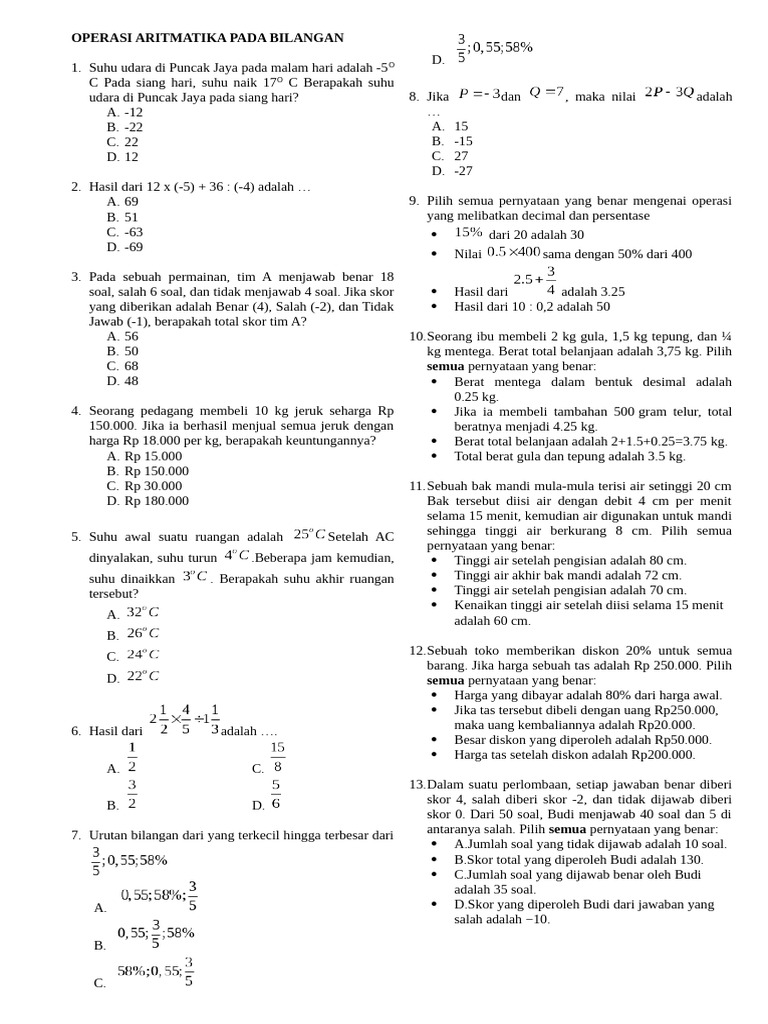 Operasi Aritmatika Pada Bilangan | PDF