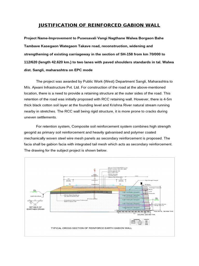 Justification for Reinforced Gabion Wall | PDF | Materials | Building ...