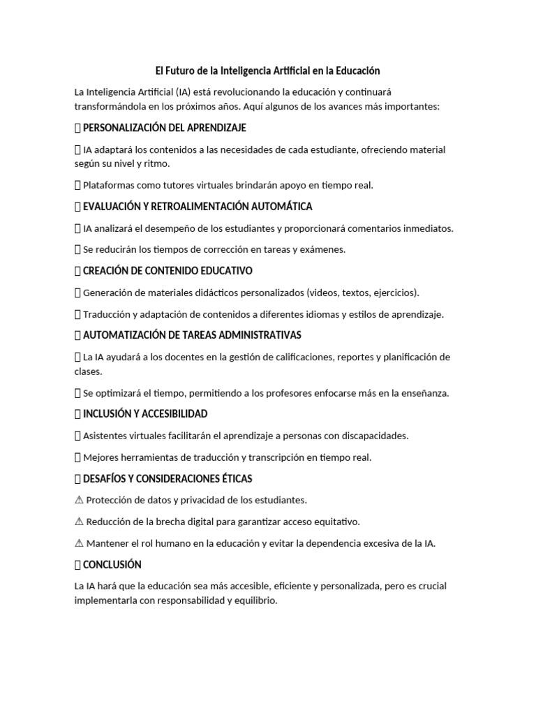 El Futuro de La Inteligencia Artificial en La Educación | PDF