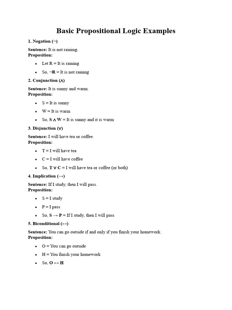 Propositional Logic Sentence Examples | PDF