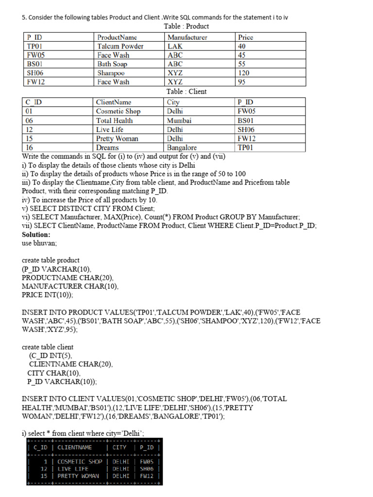 SQL Commands for Product, Client, Stock, and Books | PDF | Computer ...