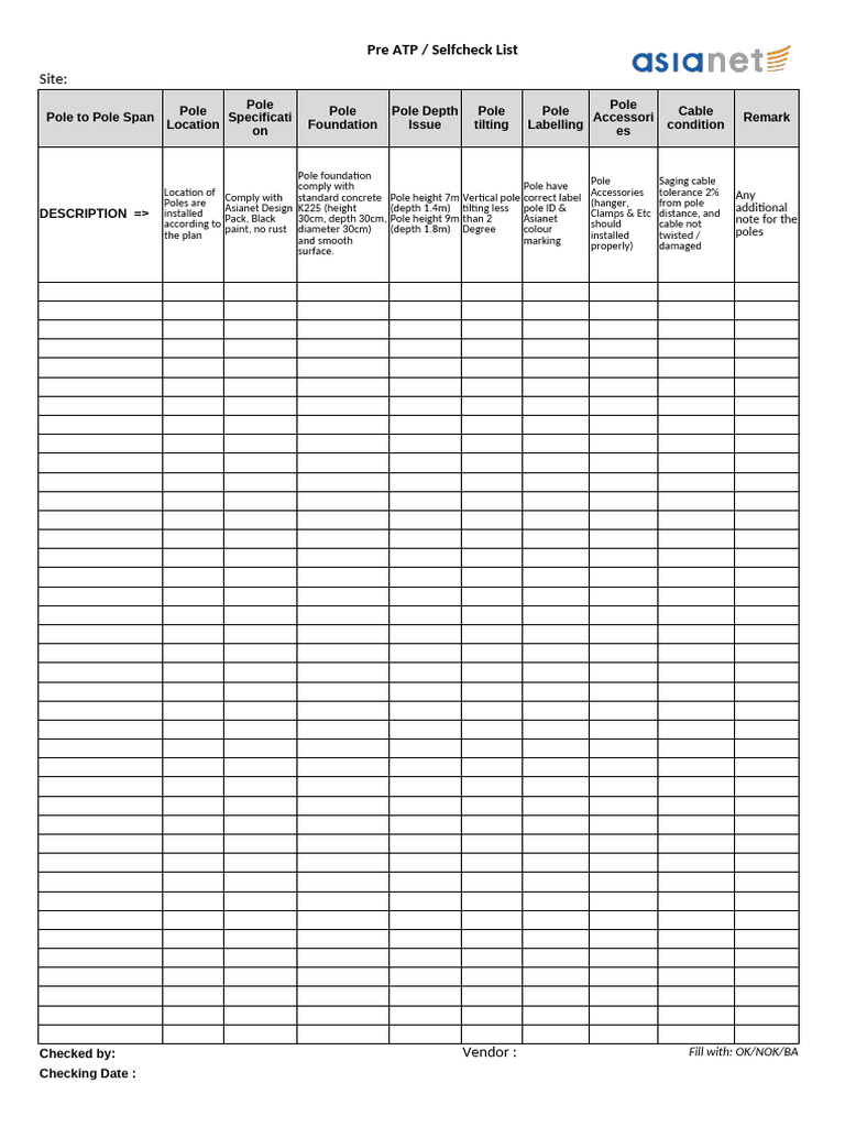 Pre ATP Self-Check List for Poles | PDF