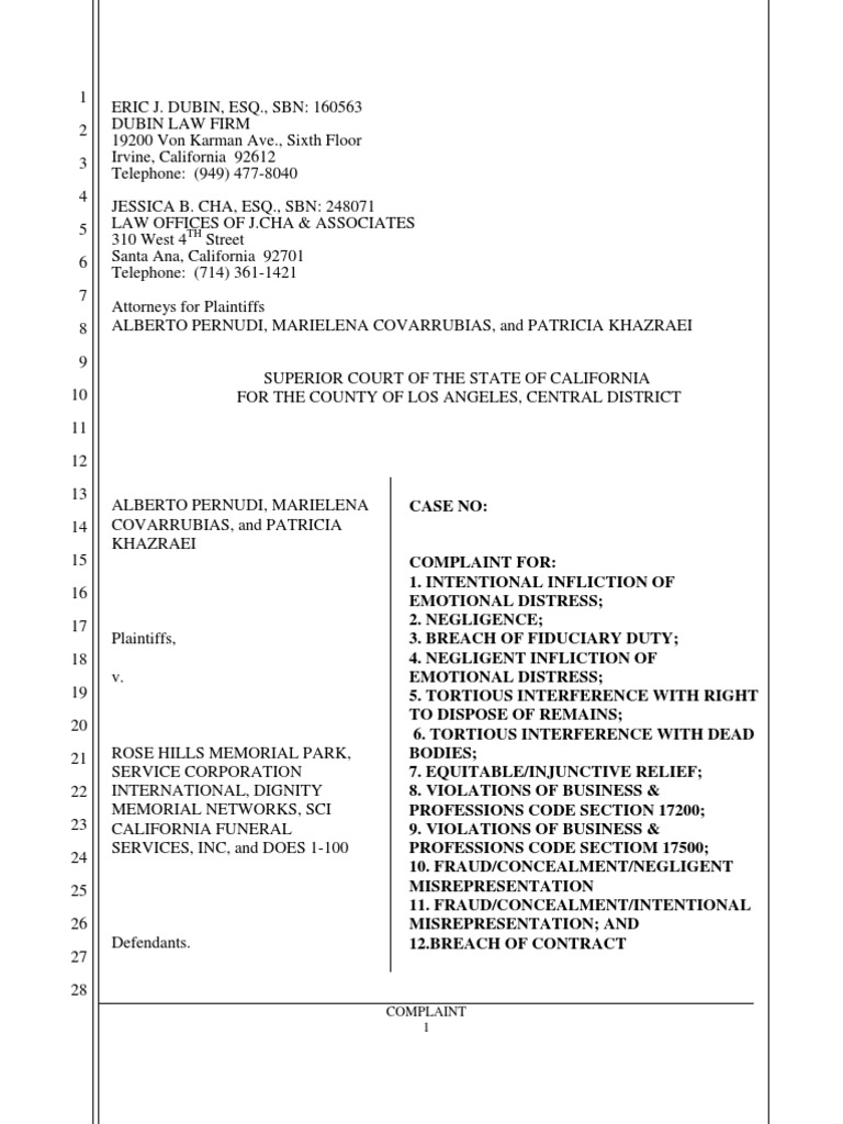 rose-hills-complaint-pdf-negligence-intentional-infliction-of
