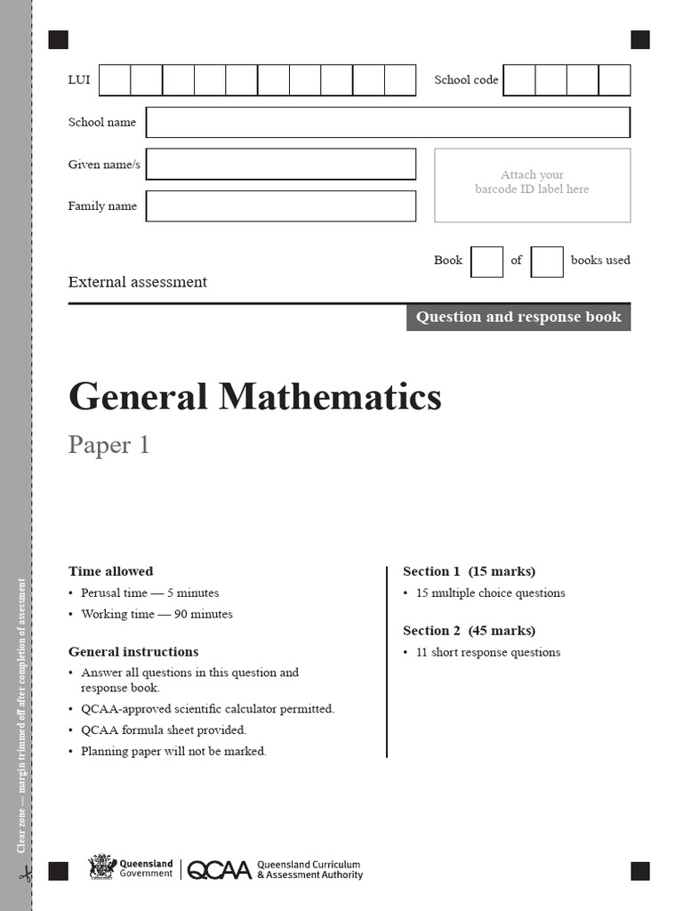 General Mathematics Assessment Paper | PDF | Applied Mathematics