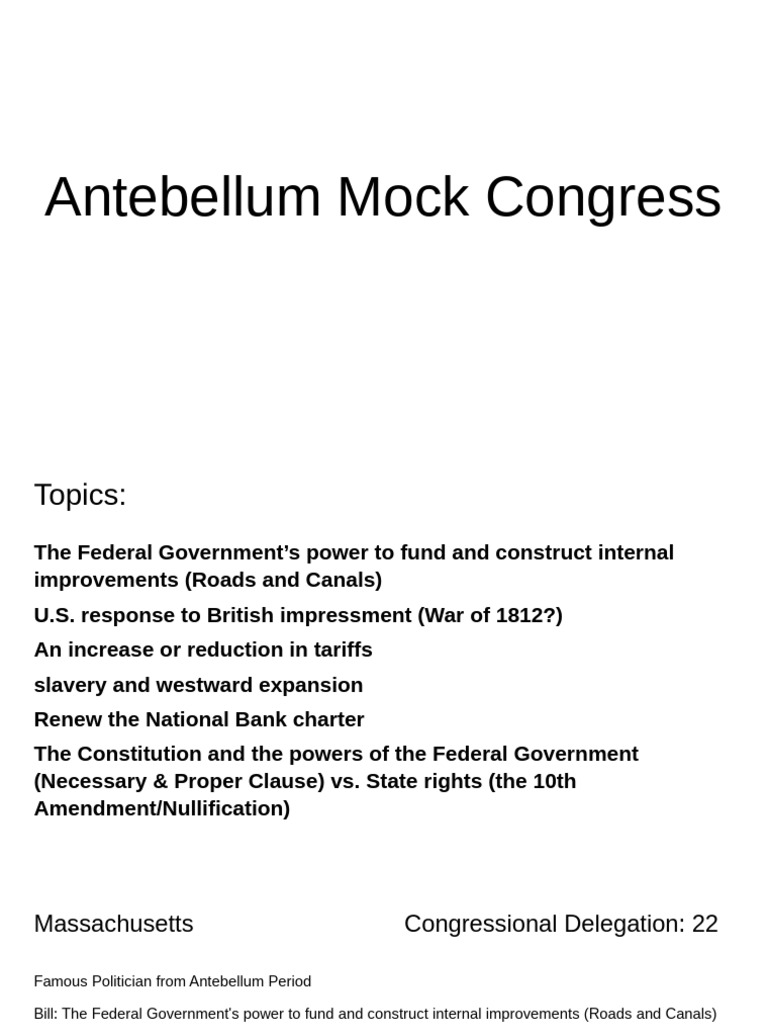 Antebellum Congress: Key Legislative Issues | PDF | Federal Government ...