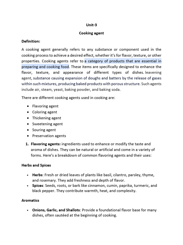 Essential Cooking Agents Explained | PDF | Food Preservation | Sugar ...