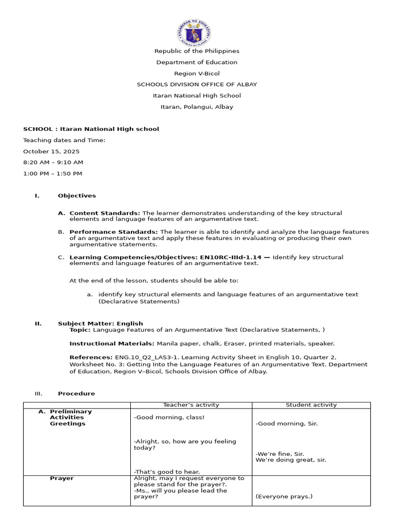 4as Lesson Plan Template Pdf Learning Linguistics