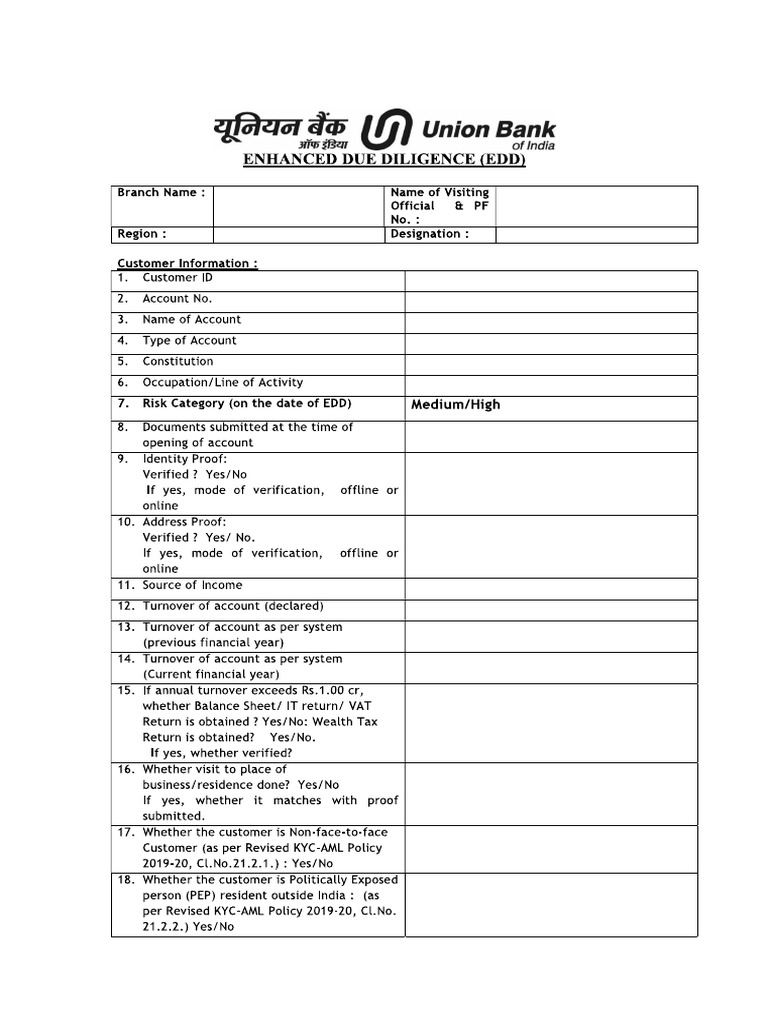 Enhanced Due Diligence Form Guide | PDF