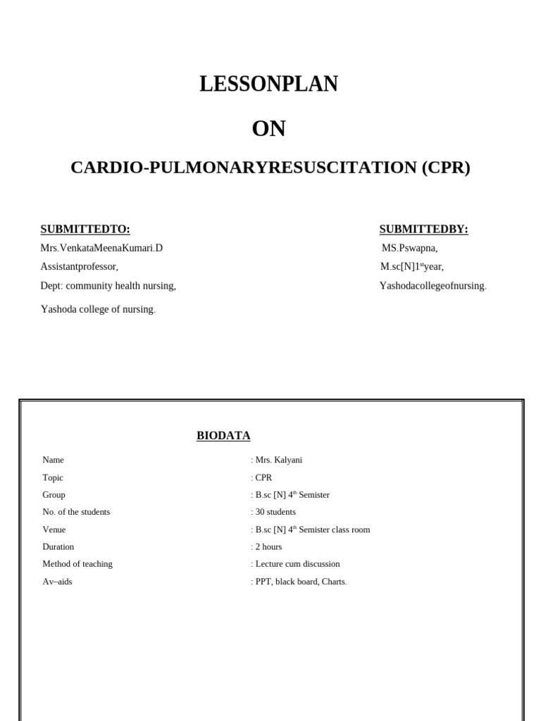 CPR Lesson Plan for Nursing Students | PDF | Cardiopulmonary ...