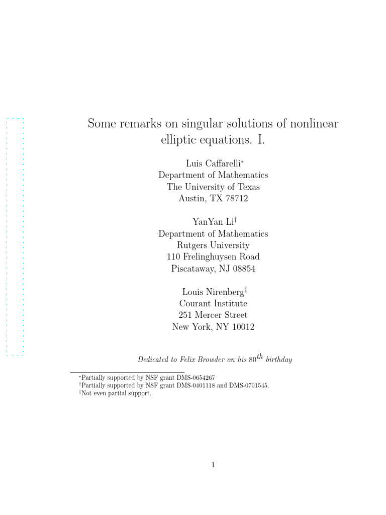 Singular Solutions of Nonlinear Elliptic Equations | PDF | Mathematical ...