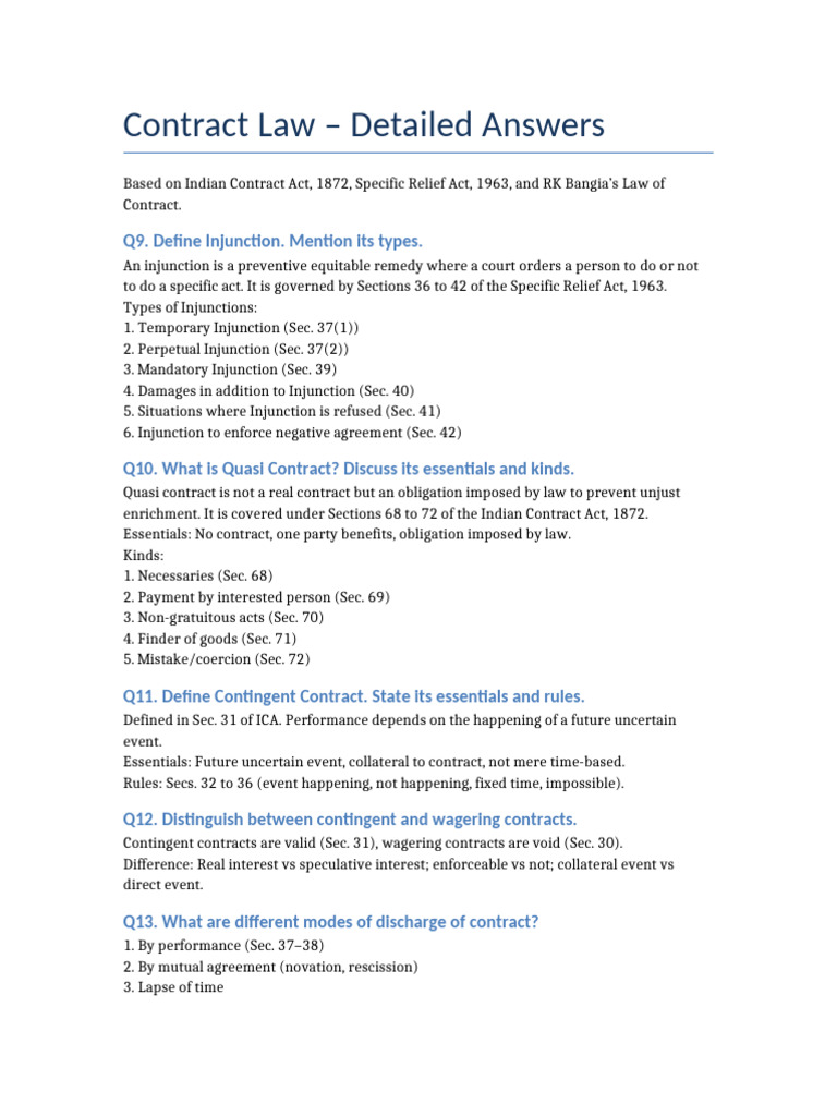 Contract Law Answers Part2 | PDF | Injunction | Contract Law