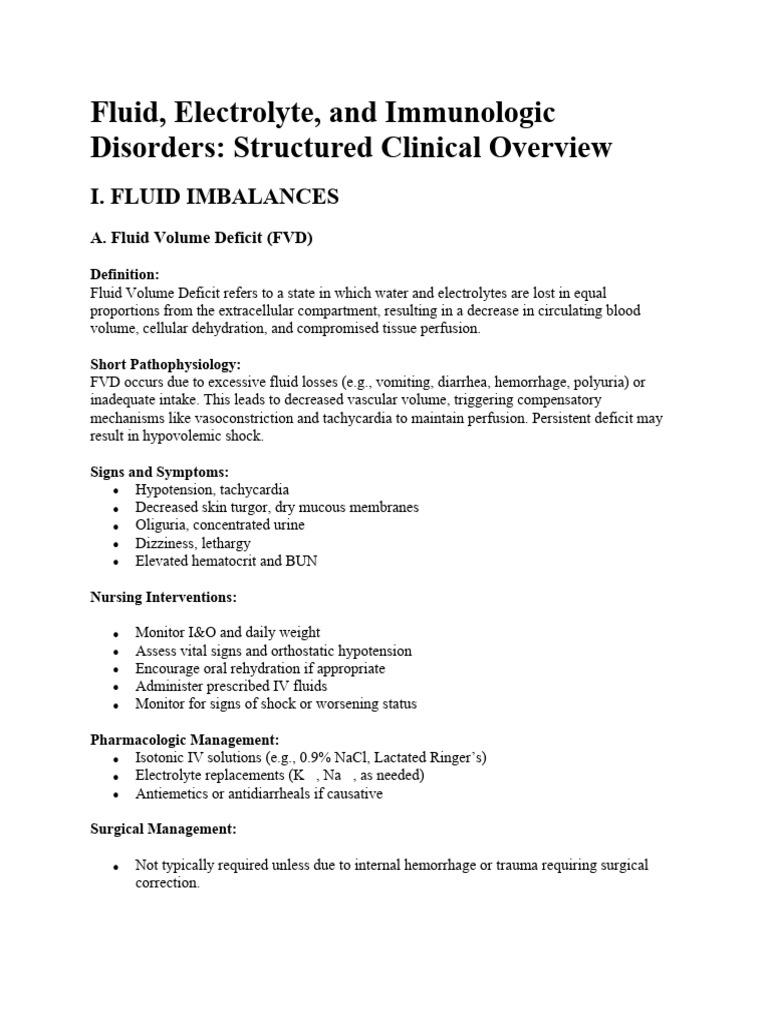 Fluid and Electrolyte Imbalances Overview | PDF | Dehydration | Medical ...