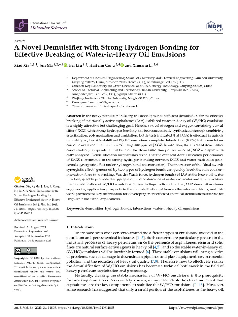 Effective Demulsifier for Heavy Oil Emulsions | PDF | Emulsion ...