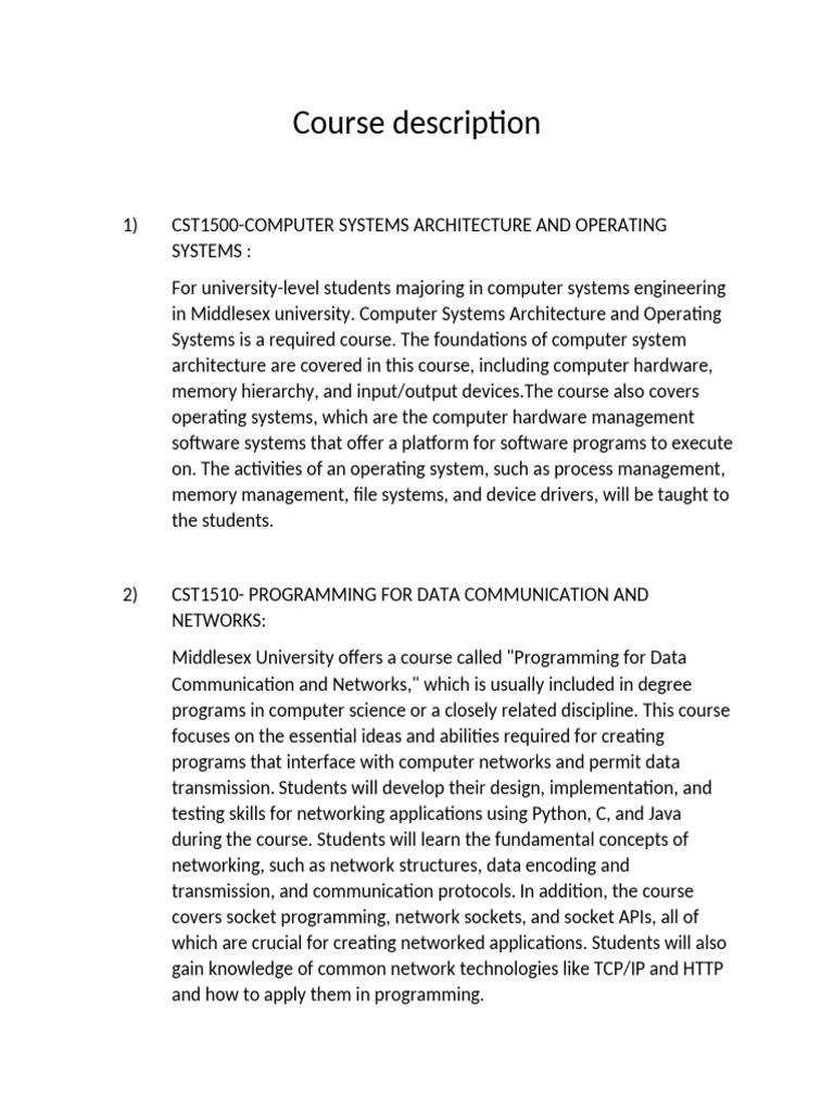 Middlesex University Computer Systems Courses | PDF | Embedded System ...