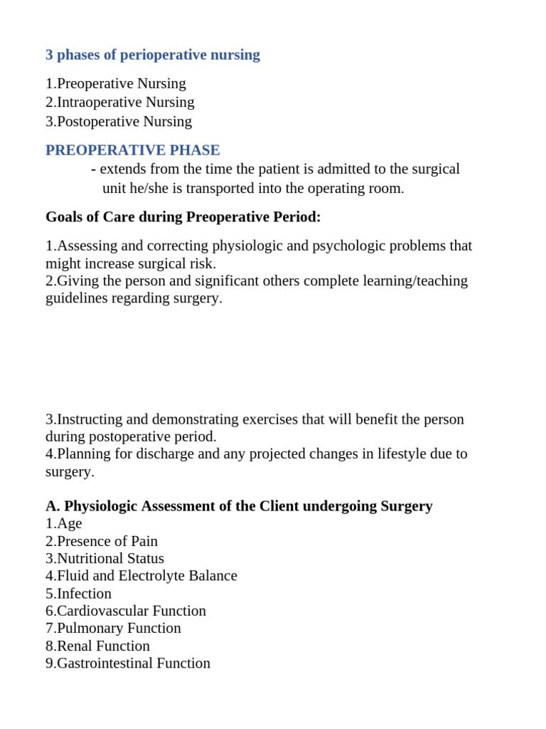 Phases of Perioperative Nursing | PDF | Surgery | Anesthesia