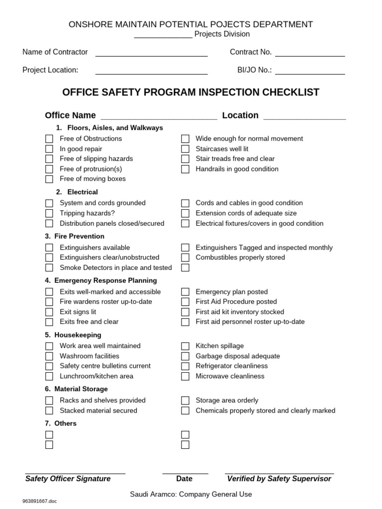 Office Safety Inspection Checklist | PDF | Stairs | Safety