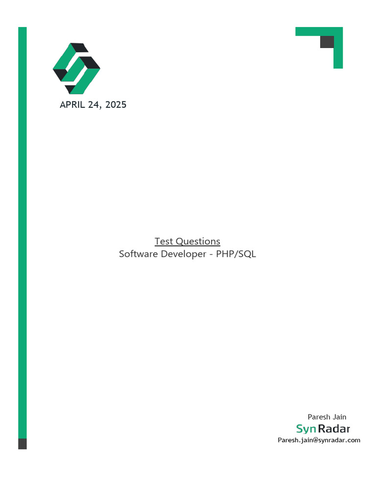 PHP/SQL Developer Test Questions | PDF | Software Development | Software