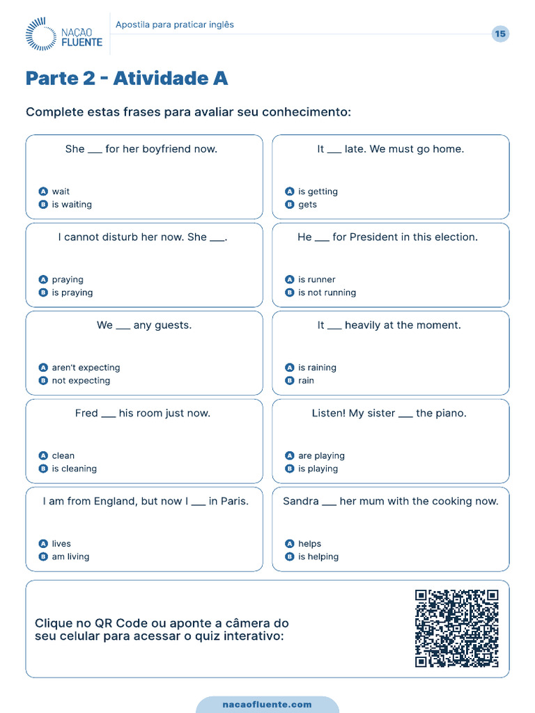 Prática de Inglês: Present Continuous | PDF