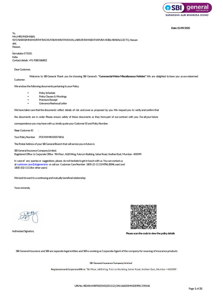 SBI General Commercial Vehicle Policy | PDF | Insurance | Deductible
