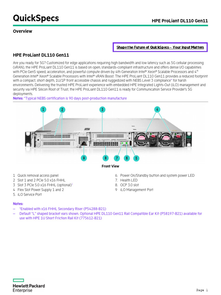HPE ProLiant DL110 Gen11 Overview | PDF | Solid State Drive | Booting