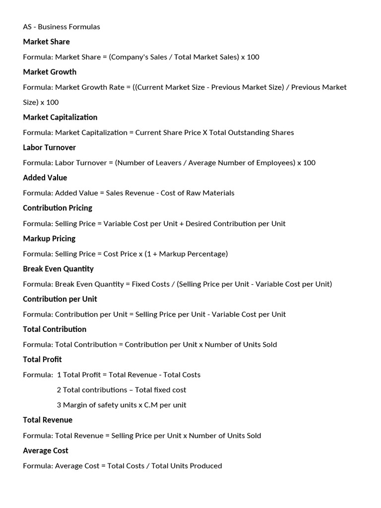 Essential Business Formulas Guide | PDF