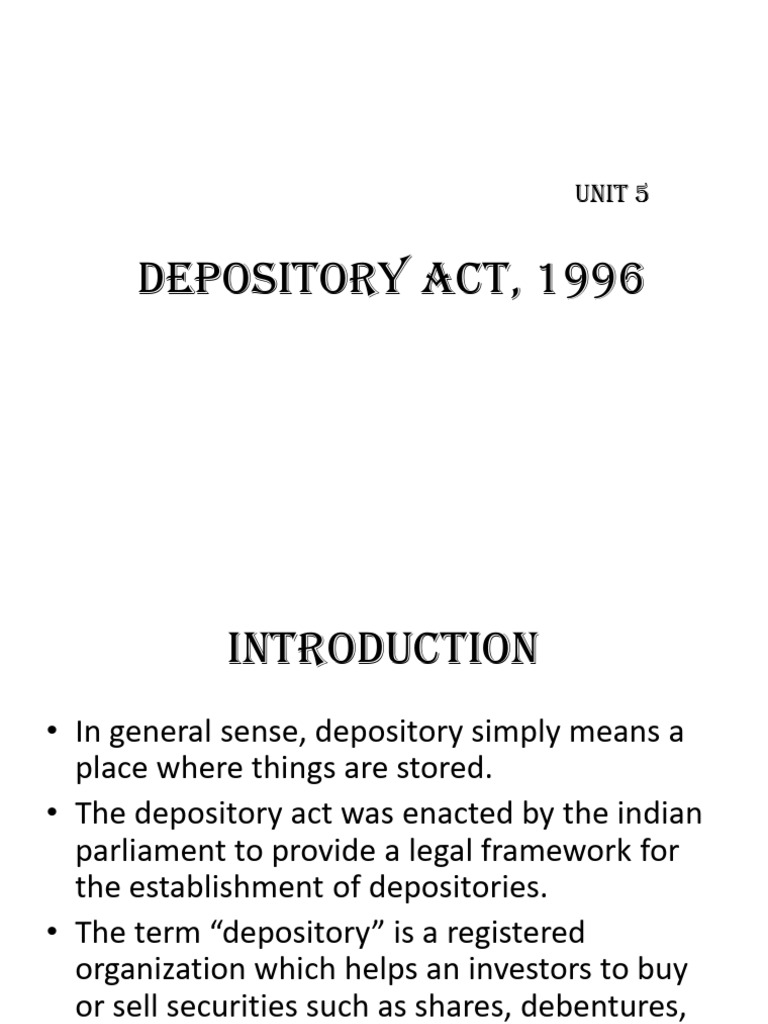 Overview of the Depositories Act, 1996 | PDF | Securities (Finance ...