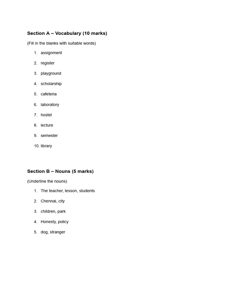 Vocabulary and Grammar Exercises | PDF