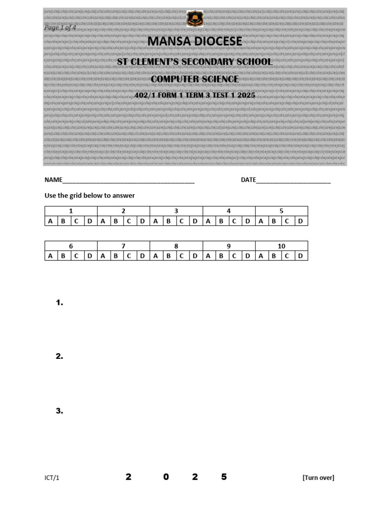 Computer Science Test: Binary Concepts | PDF | Bit | Central Processing ...