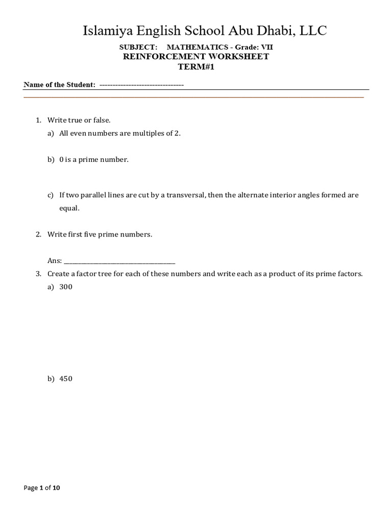 Grade 7 Math Reinforcement 2024 25 | PDF | Elementary Mathematics ...