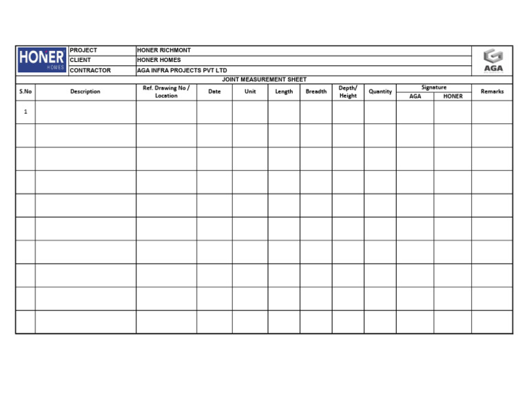 Joint Measurement Sheet Template | PDF