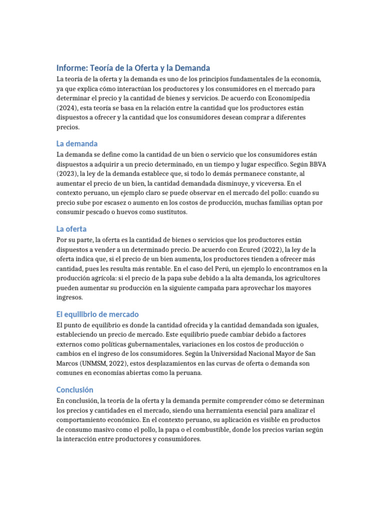 Teoría de la Oferta y la Demanda en Perú | PDF | Oferta (economía ...