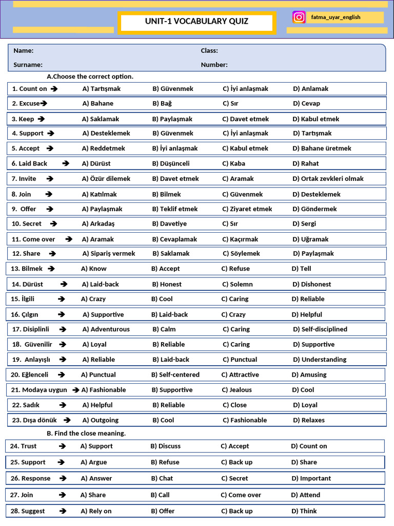 Vocabulary Quiz for Unit 1 | PDF | Chess | Chess Theory