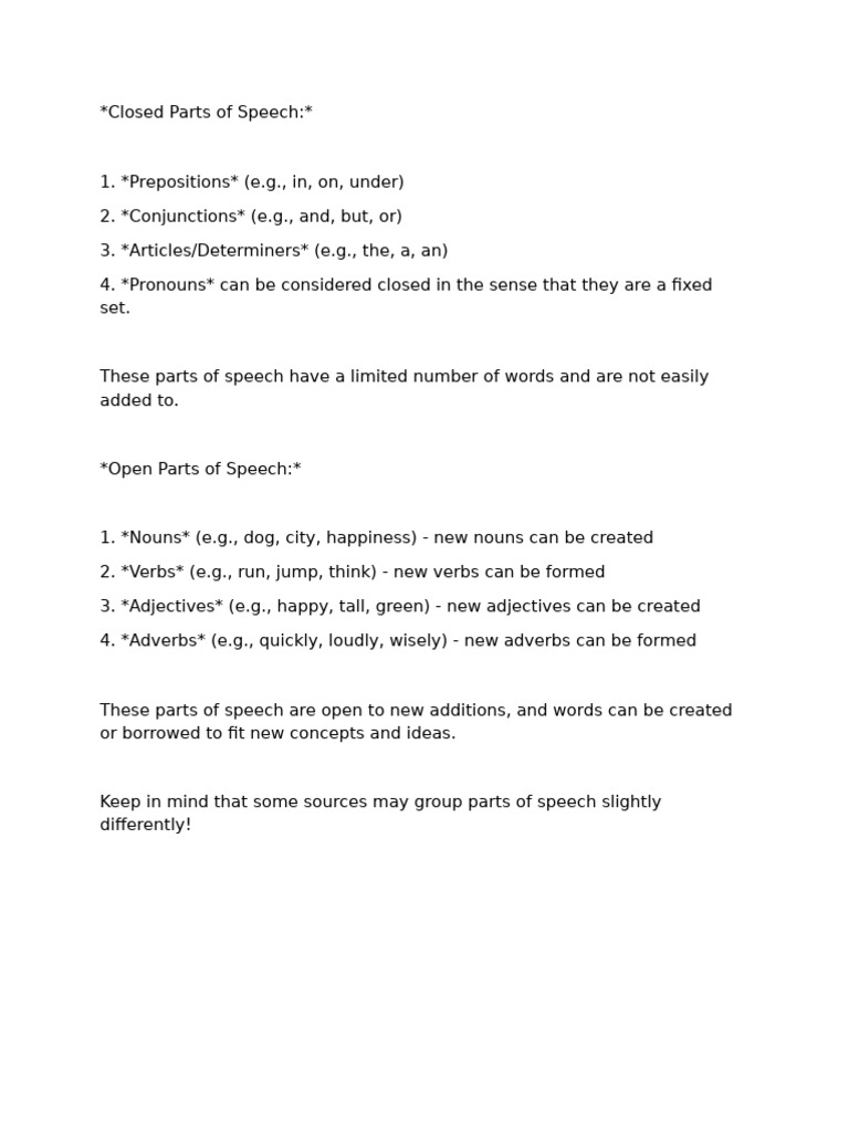 Parts of Speech or Word Classes | PDF