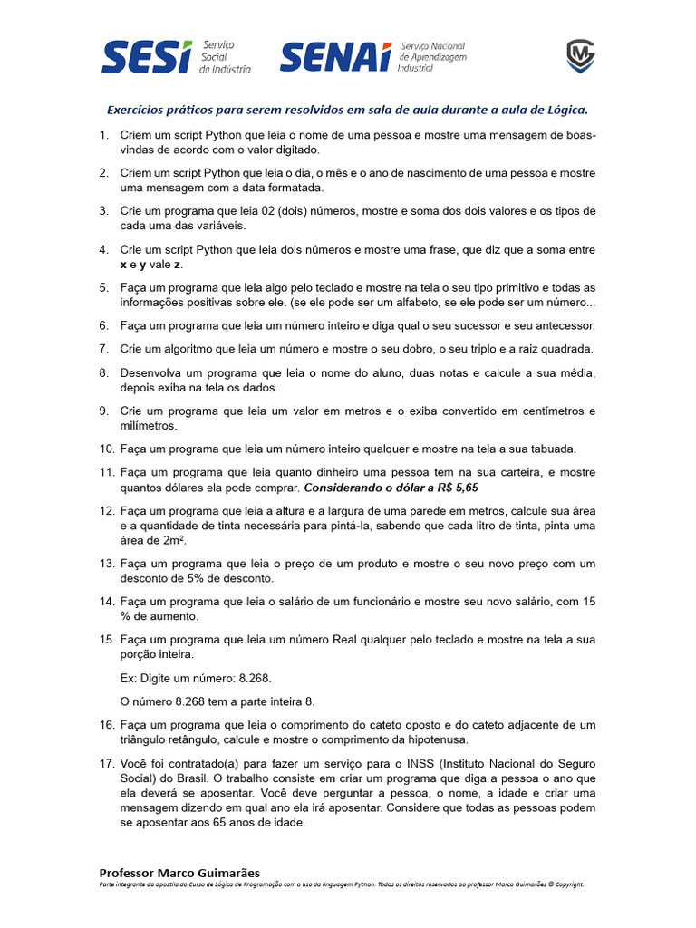Exercícios de Lógica em Python | PDF | Salário | Fahrenheit