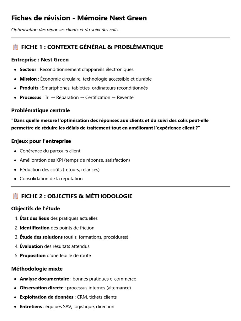 Optimisation du Service Client Nest Green | PDF | Gestion de la ...